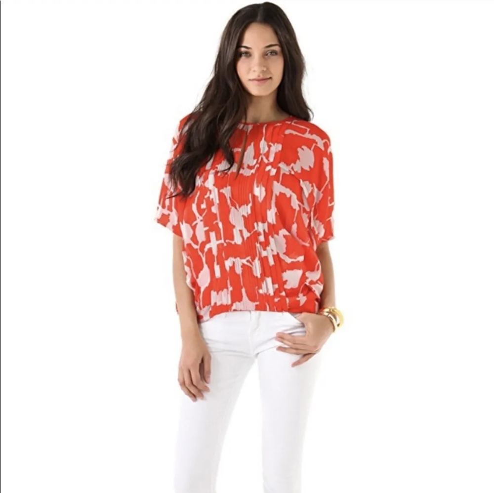 DIANE VON FURSTENBERG Khalila Chiffon silk Orange-White Abstract Blouse